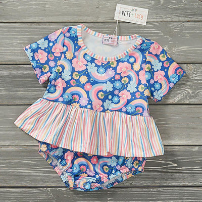 GIRL - Flower Print Summer Romper Clothing CVA Products Rainbow Bright 0-3M
