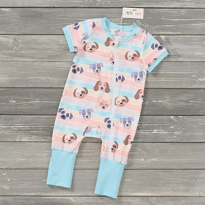 Boy Farm Print Romper (Short) Clothing CVA Products Puppy Blossoms 0-3M