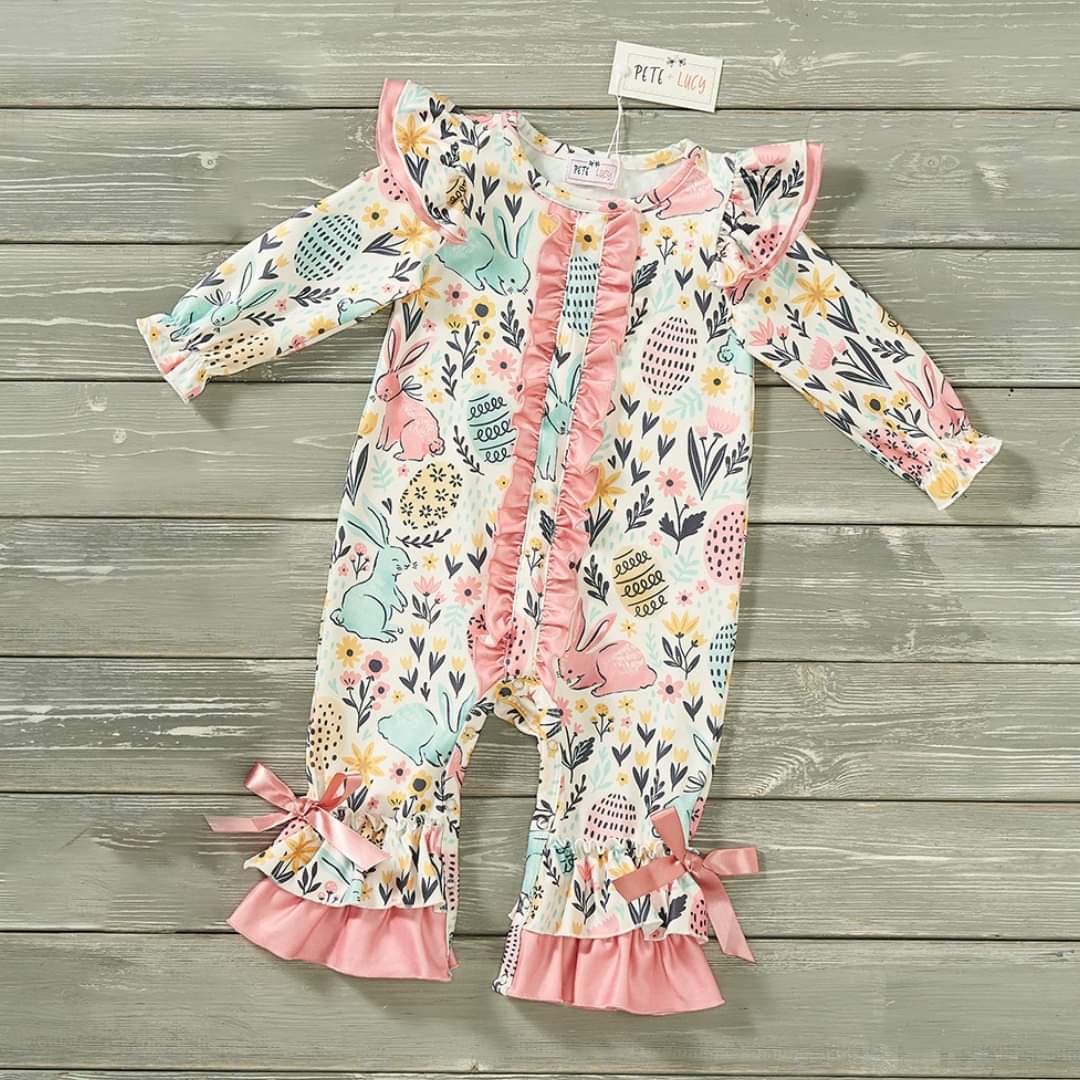 GIRLS - Easter Outfits Clothing CVA Products Bunnies in Bloom Romper 3-6M