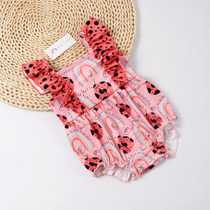 GIRLS - Animal Print Summer Romper Clothing CVA Products Pink Ladybug 0-3M