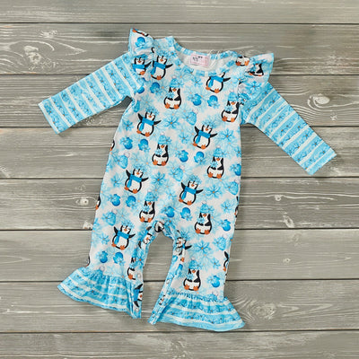 GIRLS - Long Sleeve Winter Infant Romper Clothing CVA Products Playful Penguin 0-3M