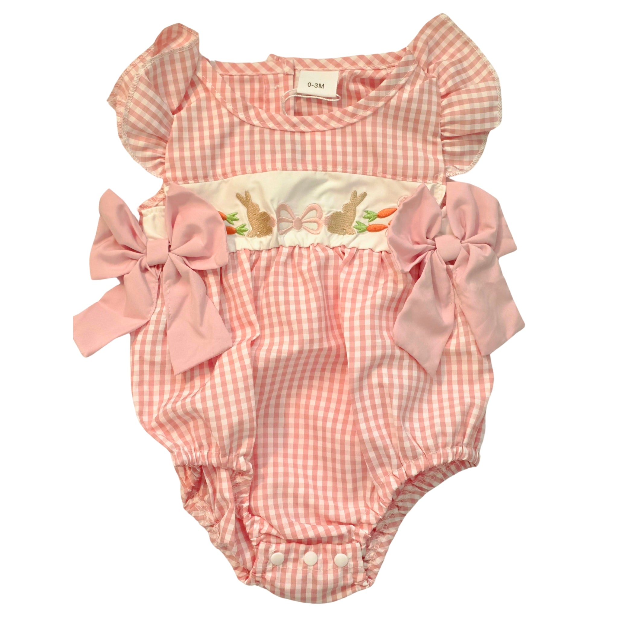 GIRLS - Easter Outfits Clothing CVA Products Gingham Pink Rabbit Romper 0-3M