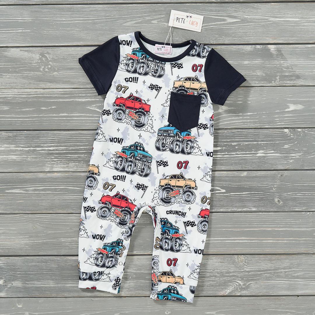 Boy Farm Print Romper (Short) Clothing CVA Products Mud Mayhem 0-3M