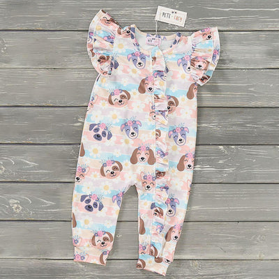 GIRLS - Animal Print Summer Romper Clothing CVA Products Puppy Blossom 3-6M