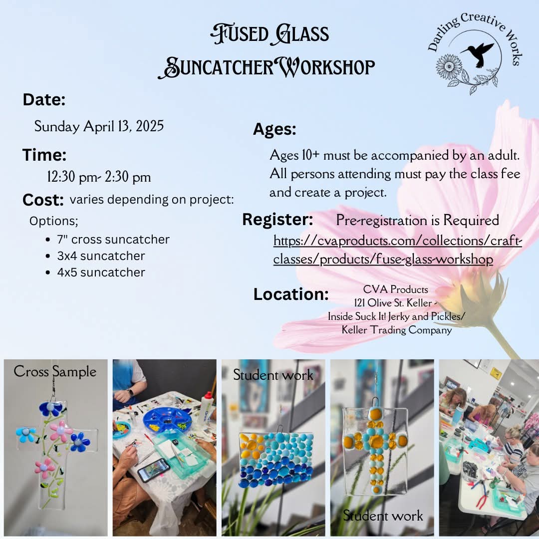FUSE GLASS WORKSHOP DIY Craft Classes CVA Products 3×4 Suncatcher