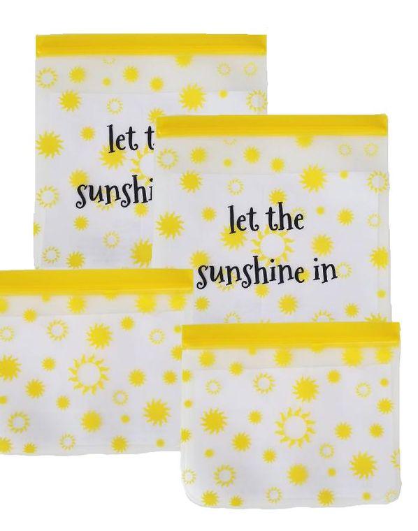 Ziparoos Reusable 4-Piece Gallon and XL Sandwich (quart) Storage Bags Set - Sunshine Collection For the Home Ziparoos Reusable Storage Bags - Lunch & Freezer