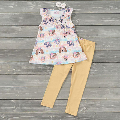 Girl 2 PC Short Sleeve Set Clothing CVA Products Puppy Blossoms 0-6 M