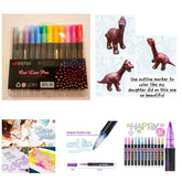 12 Glitter Super Outline Metallic Markers Doodle Dazzles Shimmer Markers Toys CVA Products