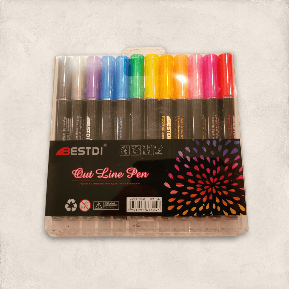 12 Glitter Super Outline Metallic Markers Doodle Dazzles Shimmer Markers - CVA Products