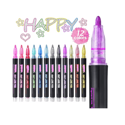 12 Glitter Super Outline Metallic Markers Doodle Dazzles Shimmer Markers Toys CVA Products