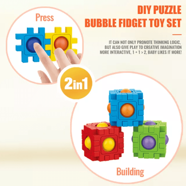 2 In1 Blocks Puzzle Toy + Fidget Bubbles Toys CVA Products