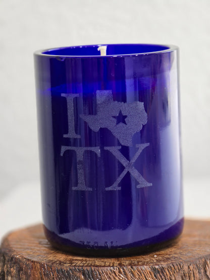 Natural Soy Candle in 12 oz.  Blue Glass Vessel