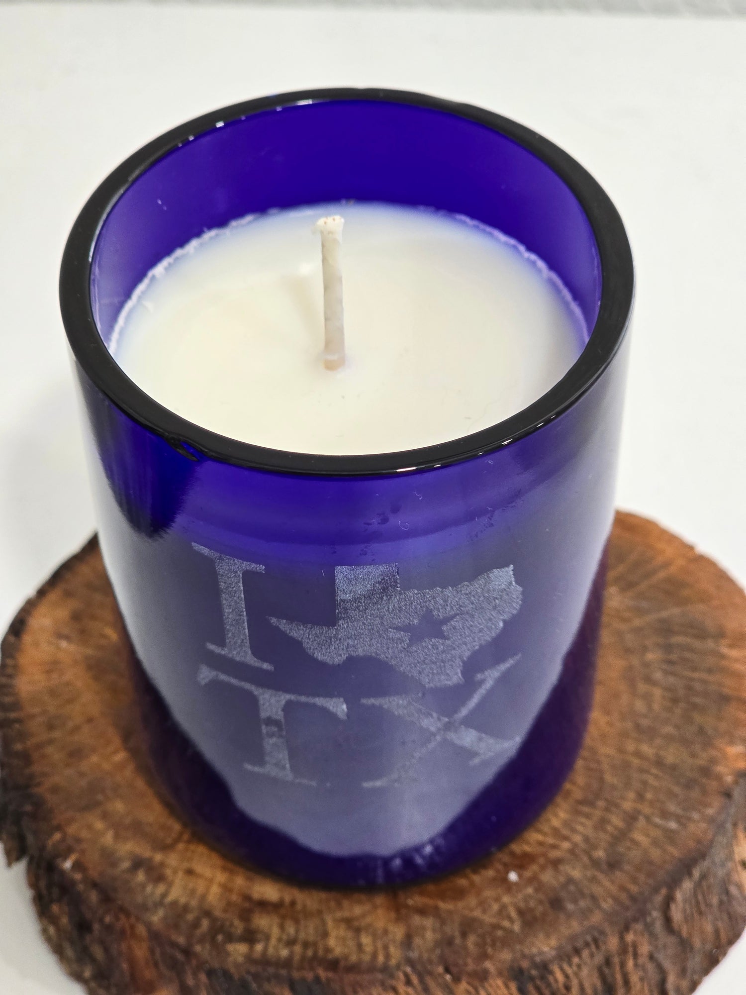 Natural Soy Candle in 12 oz.  Blue Glass Vessel