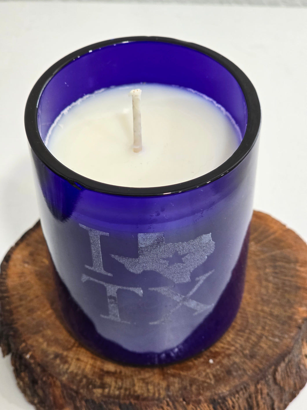 Natural Soy Candle in 10 oz.  Blue Glass Vessel