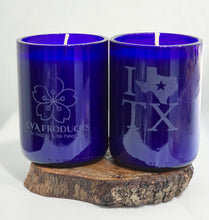 Cargar imagen en el visor de la galería, Natural Soy Candle in 10 oz.  Blue Glass Vessel
