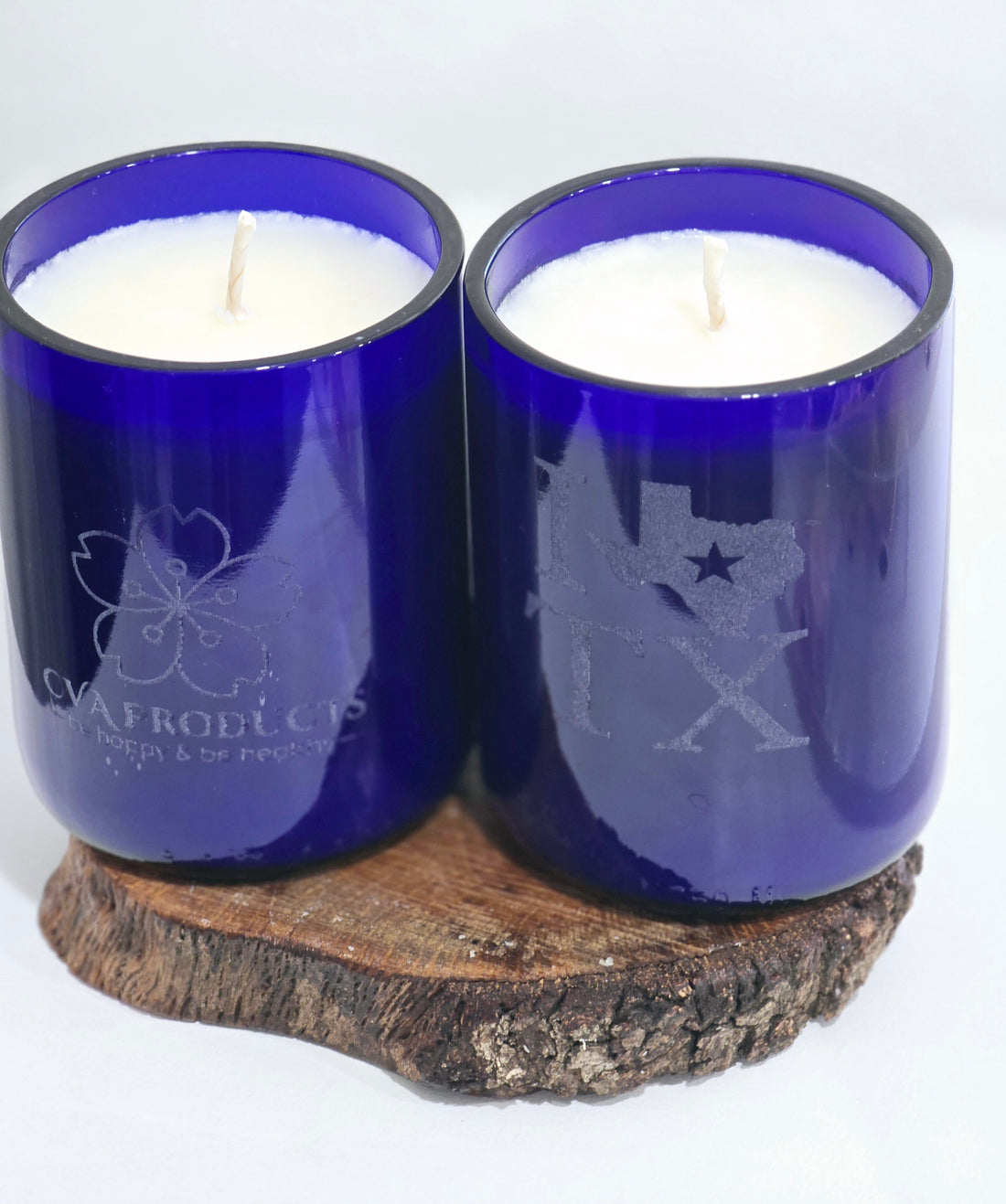 Natural Soy Candle in 12 oz.  Blue Glass Vessel