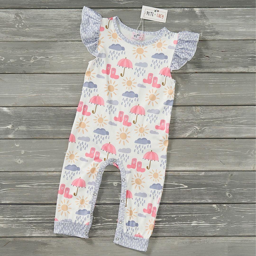 GIRLS - Short Sleeve Spring Infant Romper Clothing CVA Products Rain Rain Go Away 0-3M