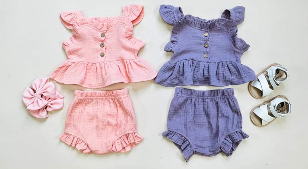 GIRLS - Short Set Clothing CVA Products Linen Spring Set Pink 0-6 M