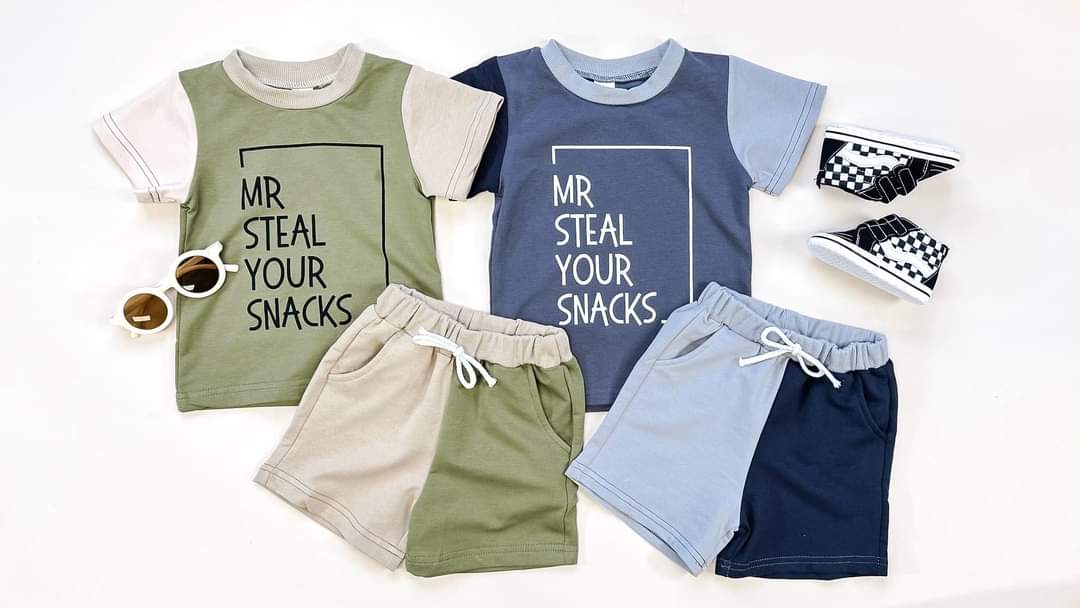 Boy - Short Set Clothing CVA Products Mr Steal Your Snacks Teal Color 6-12 M