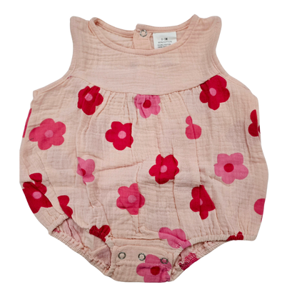 GIRL - Flower Print Summer Romper Clothing CVA Products Daisy Linen - Pink 12-18M