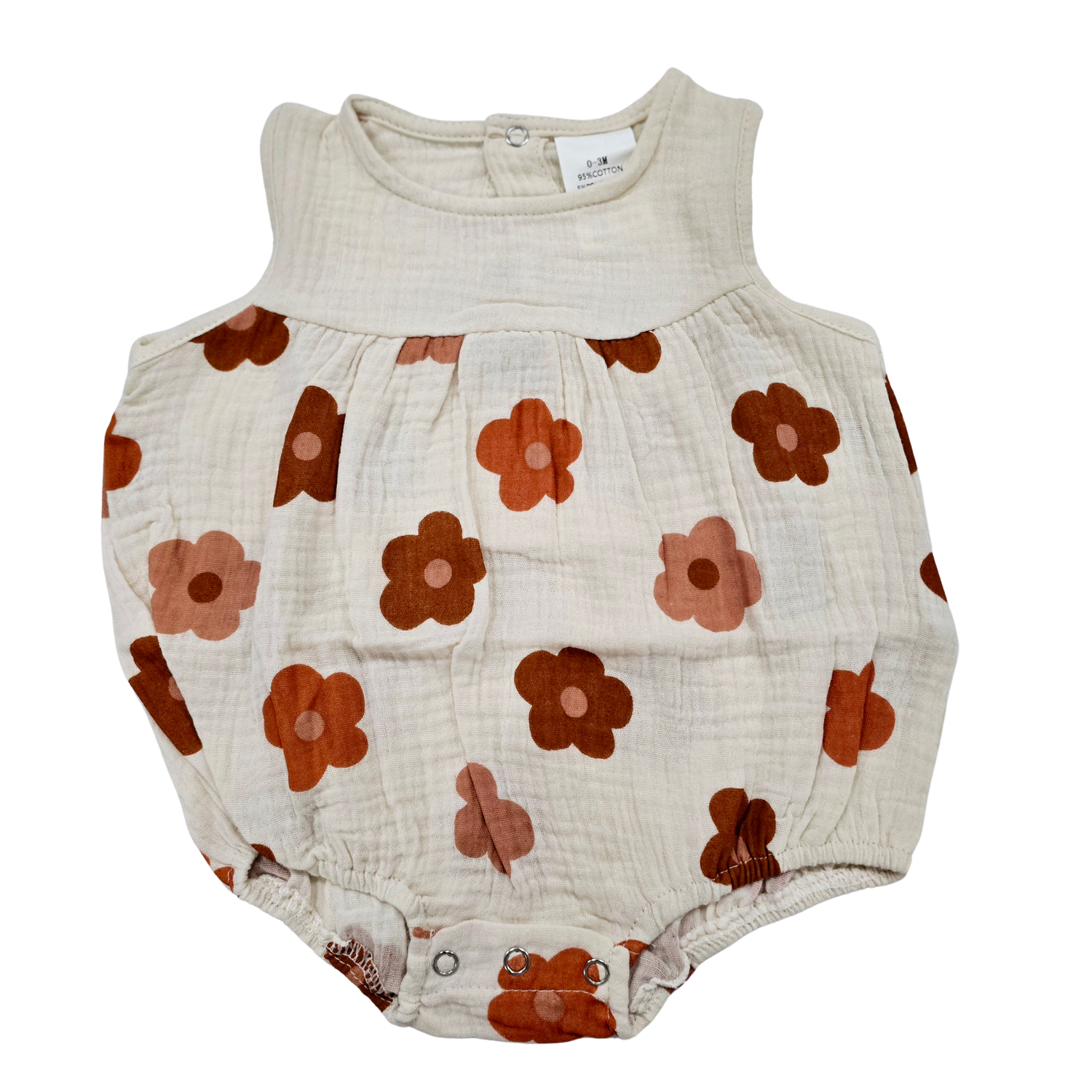 GIRL - Flower Print Summer Romper Clothing CVA Products Daisy Linen - Brown 12-18M