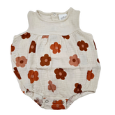 GIRL - Flower Print Summer Romper Clothing CVA Products Daisy Linen - Brown 12-18M