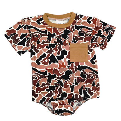 Boy Everyday Romper (Short) Clothing CVA Products Brown Camo Bubble 3-6M