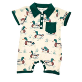 Boy Farm Print Romper (Short) Clothing CVA Products Duck Green Jumpsuit 0-3M