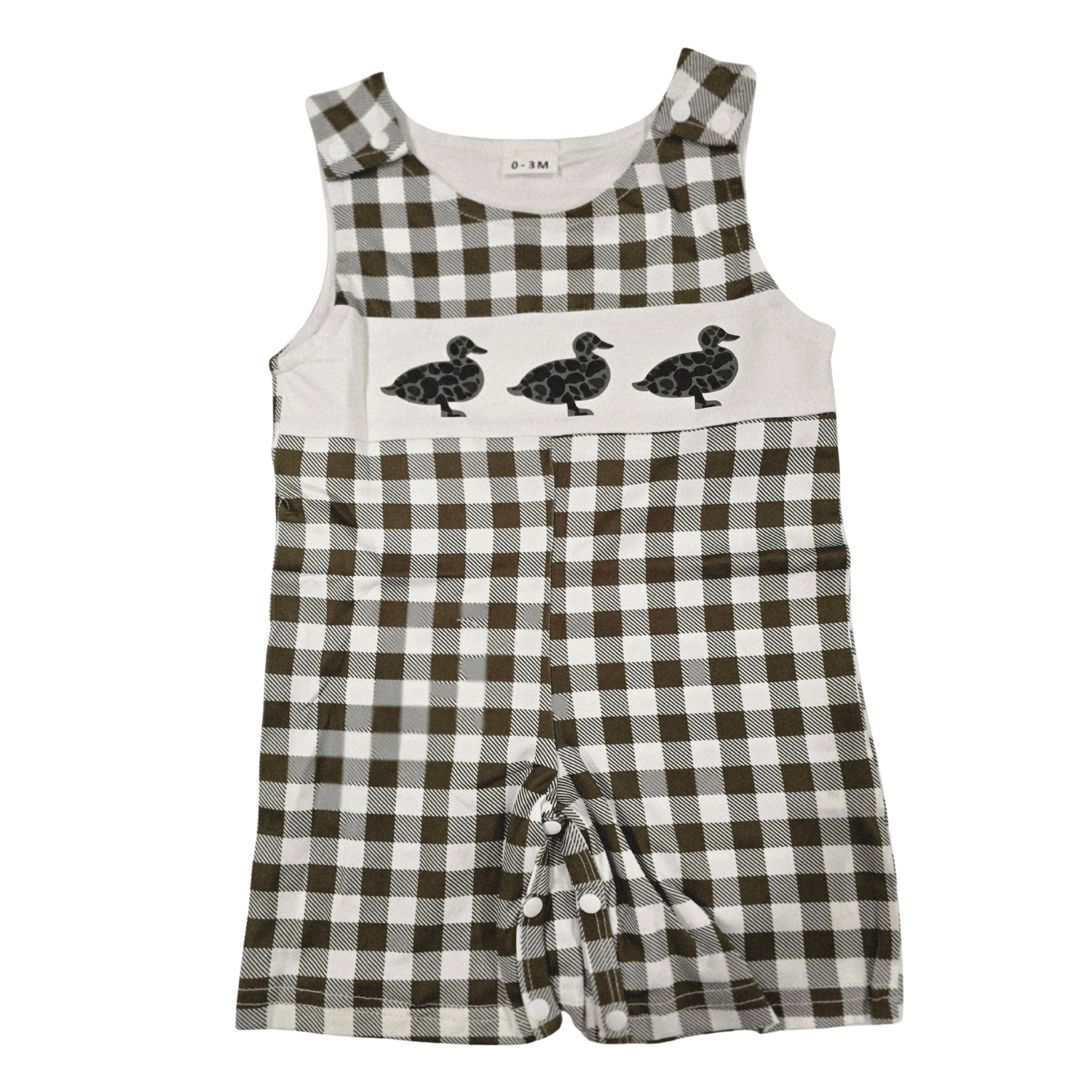 Boy Farm Print Romper (Short) Clothing CVA Products Gingham Duck Jumpsuit 0-3M