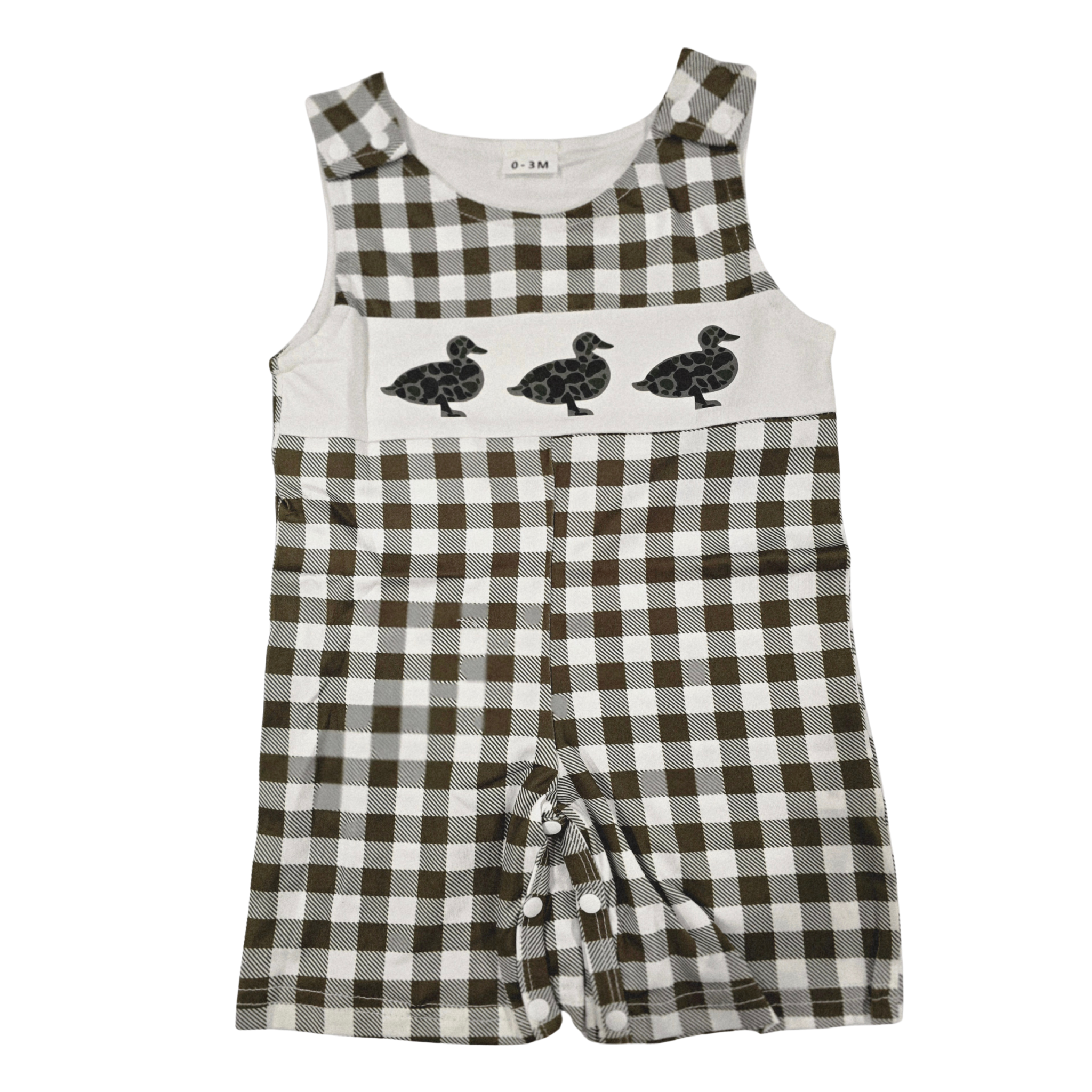 Boy Farm Print Romper (Short) Clothing CVA Products Gingham Duck Jumpsuit 0-3M