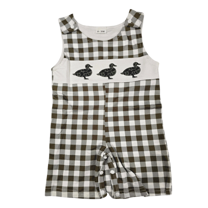 Boy Farm Print Romper (Short) Clothing CVA Products Gingham Duck Jumpsuit 0-3M
