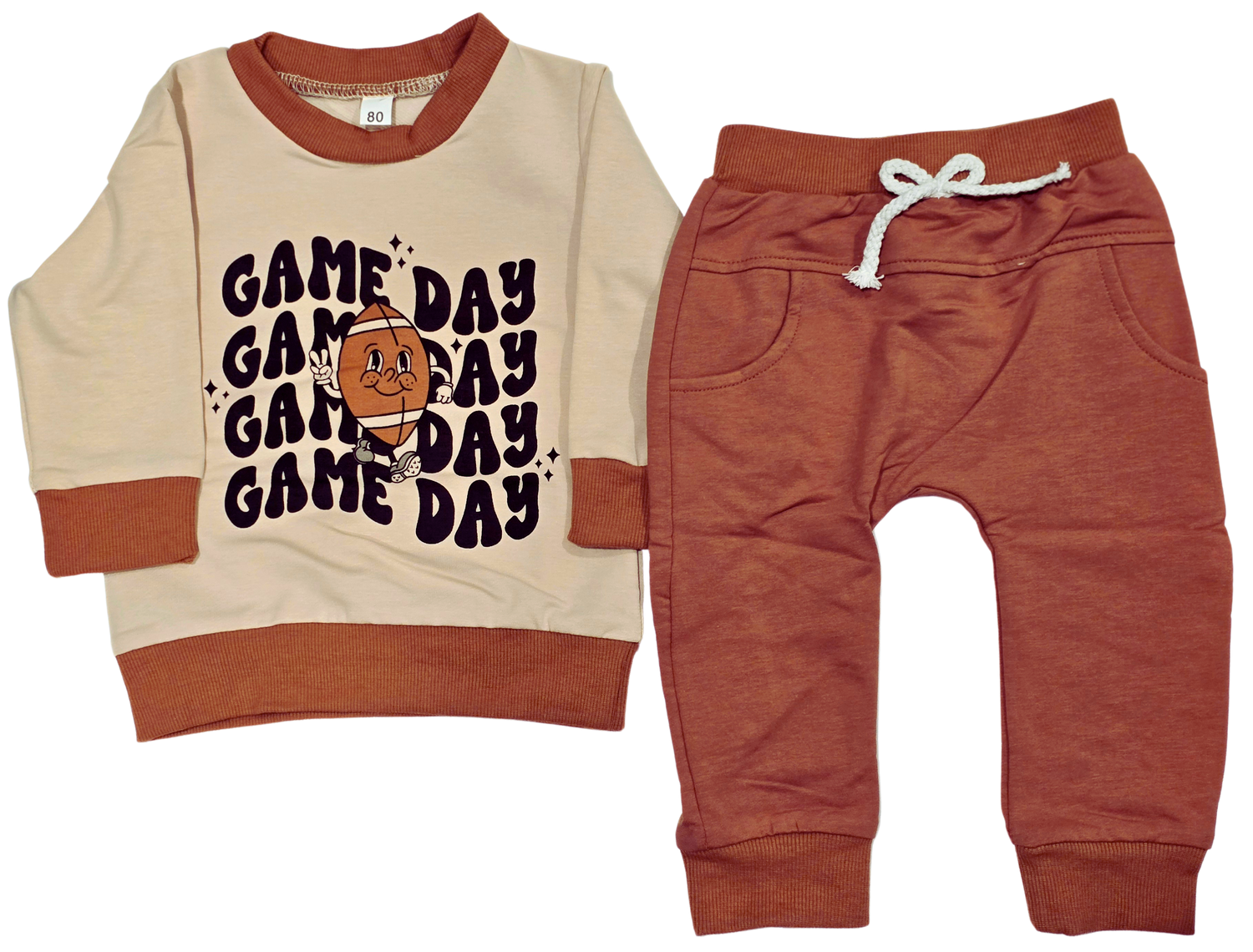 Toddlers - Boys Joggers 2 PC Set Clothing CVA Products Game Day Brown Joggers Set 6-12 M