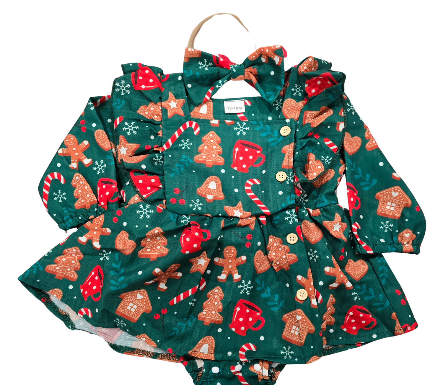 GIRLS - Holidays Infant Romper Clothing CVA Products Green Gingerbread 0-3M