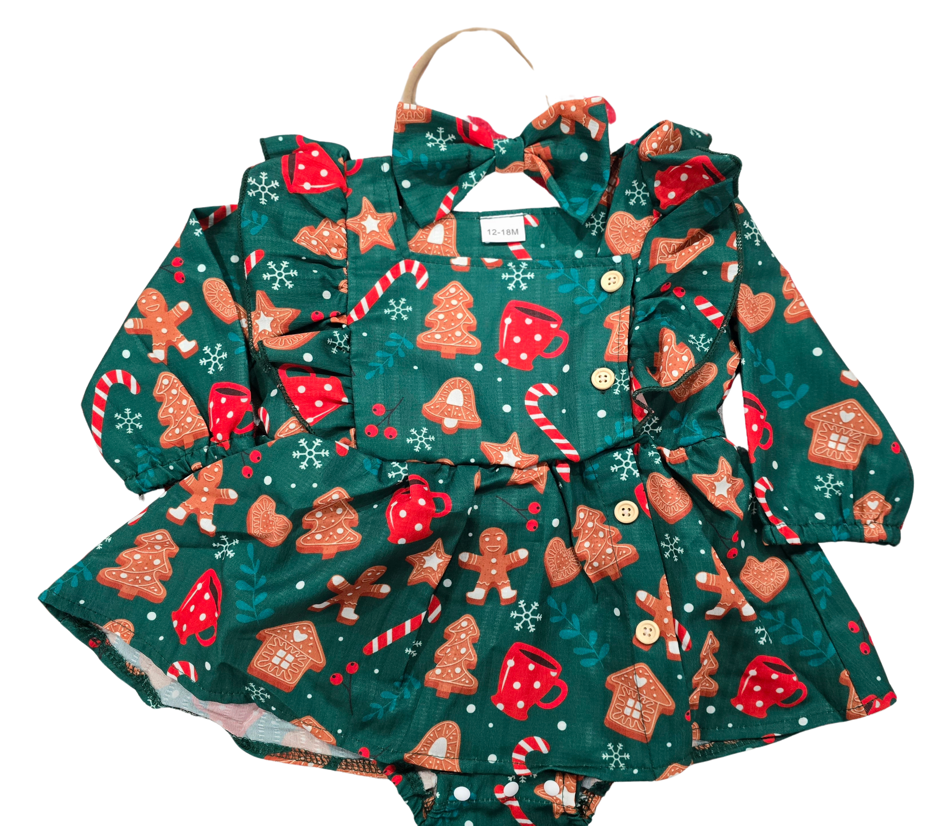 GIRLS - Holidays Infant Romper Clothing CVA Products Green Gingerbread 0-3M