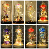 Valentines Day Gift LED Light String Colorful Gold Foil Rose Flowers Enchanted Rainbow in Glass Dome For the Home CVA Products