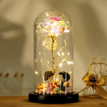 Load image into Gallery viewer, Valentines Day Gift LED Light String Colorful Gold Foil Rose Flowers Enchanted Rainbow in Glass Dome - CVA Products

