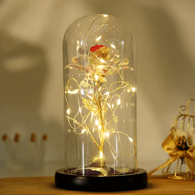 Valentines Day Gift LED Light String Colorful Gold Foil Rose Flowers Enchanted Rainbow in Glass Dome For the Home CVA Products 3