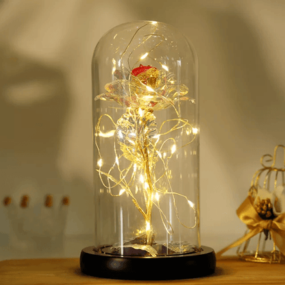 Valentines Day Gift LED Light String Colorful Gold Foil Rose Flowers Enchanted Rainbow in Glass Dome For the Home CVA Products 3