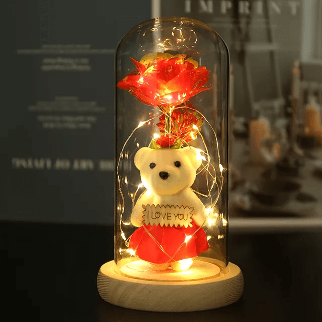 Valentines Day Gift LED Light String Colorful Gold Foil Rose Flowers Enchanted Rainbow in Glass Dome For the Home CVA Products 4