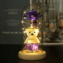 Tải hình ảnh vào trình xem Thư viện, Valentines Day Gift LED Light String Colorful Gold Foil Rose Flowers Enchanted Rainbow in Glass Dome - CVA Products
