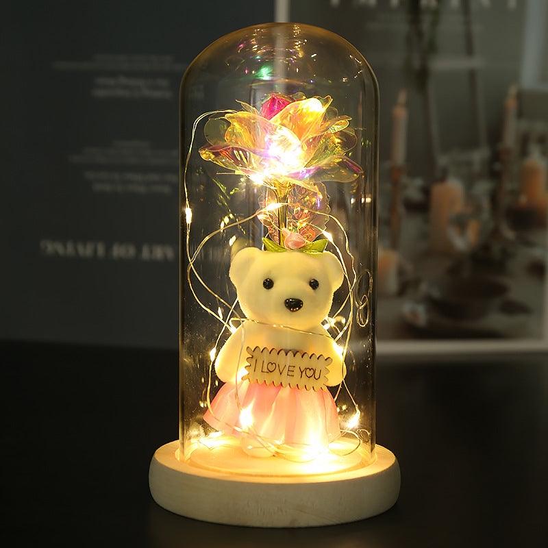 Valentines Day Gift LED Light String Colorful Gold Foil Rose Flowers Enchanted Rainbow in Glass Dome For the Home CVA Products 6
