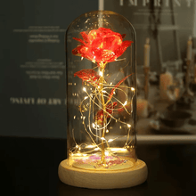 Load image into Gallery viewer, Valentines Day Gift LED Light String Colorful Gold Foil Rose Flowers Enchanted Rainbow in Glass Dome - CVA Products

