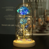 Valentines Day Gift LED Light String Colorful Gold Foil Rose Flowers Enchanted Rainbow in Glass Dome For the Home CVA Products 8