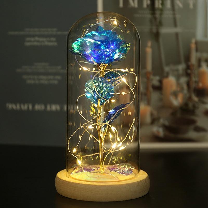 Valentines Day Gift LED Light String Colorful Gold Foil Rose Flowers Enchanted Rainbow in Glass Dome For the Home CVA Products 8