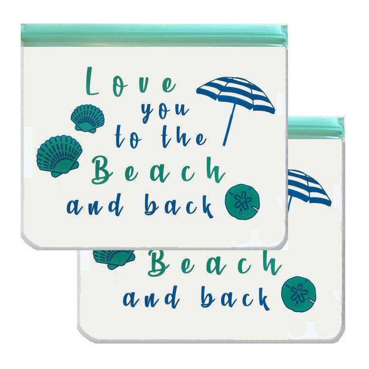 Ziparoos Reusable 2-piece XL Sandwich Bag Set "Love You to the Beach" For the Home Ziparoos Reusable Storage Bags - Lunch & Freezer