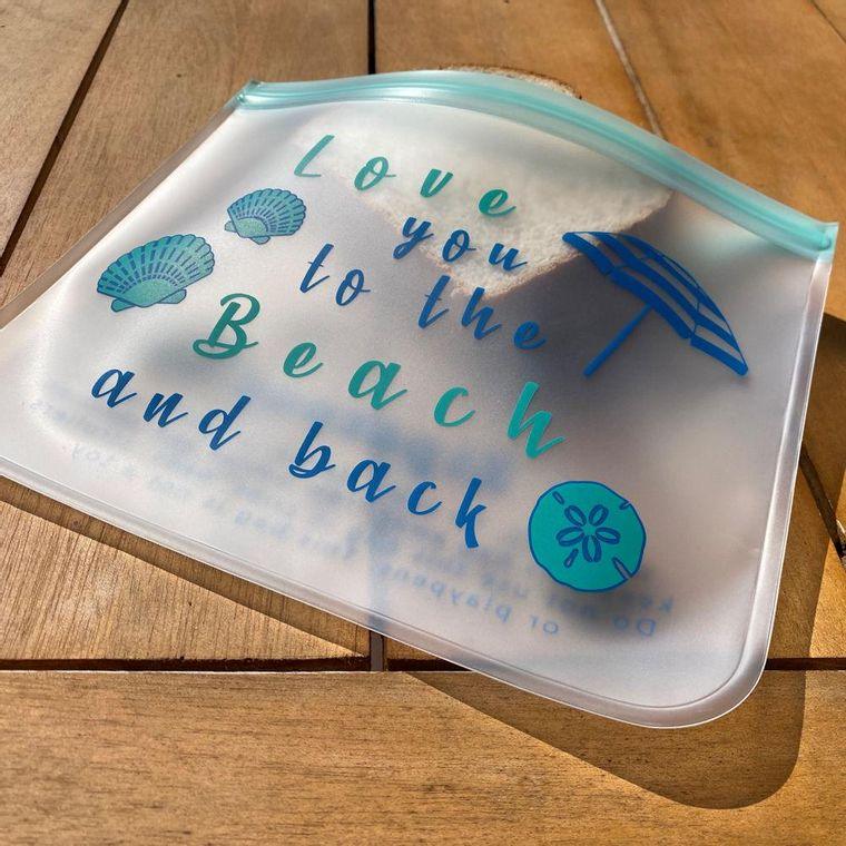 Ziparoos Reusable 2-piece XL Sandwich Bag Set "Love You to the Beach" For the Home Ziparoos Reusable Storage Bags - Lunch & Freezer