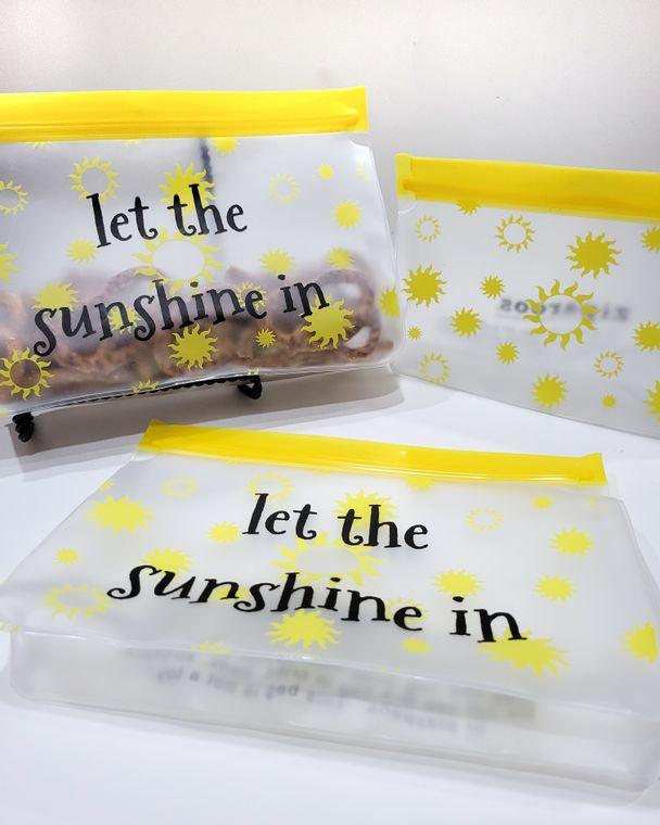 Ziparoos Reusable 3-Piece STAND UP Bag Set - 2 Large and 1 Medium - Sunshine Collection For the Home Ziparoos Reusable Storage Bags - Lunch & Freezer
